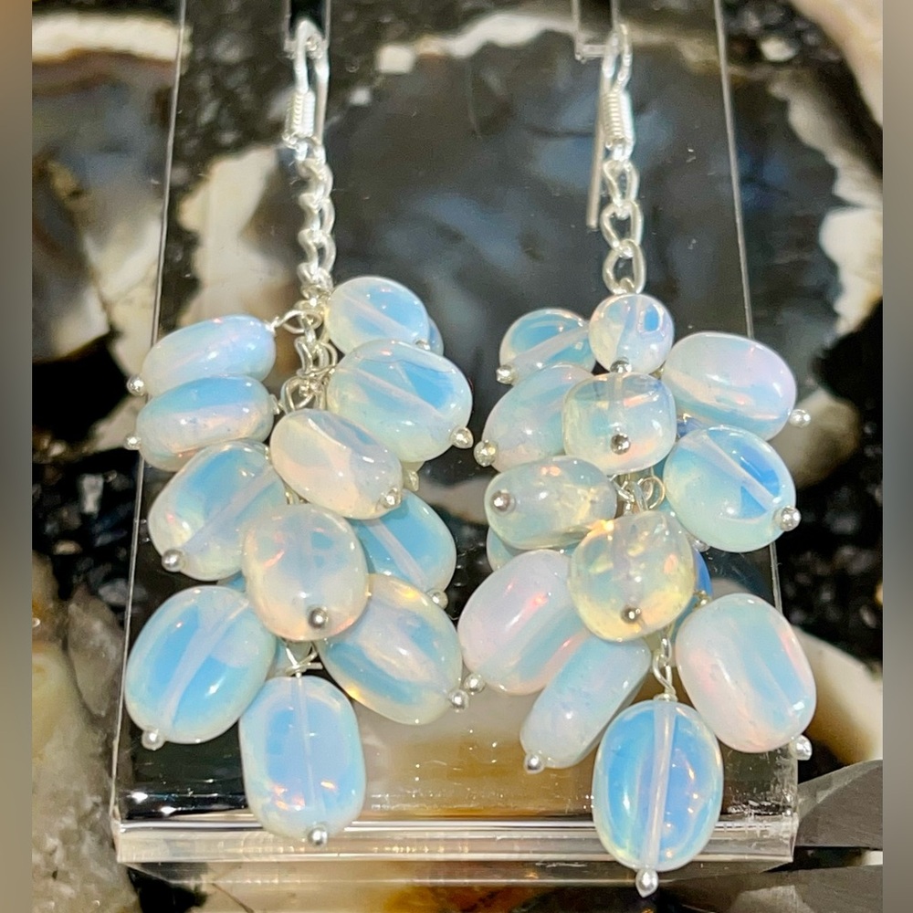 Milky Iridescent Opalite Earrings 2 7/8”